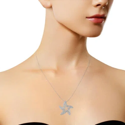 Haus Of Brilliance .925 Sterling Silver Open Diamond Accent Starfish Pendant Necklace In Metallic