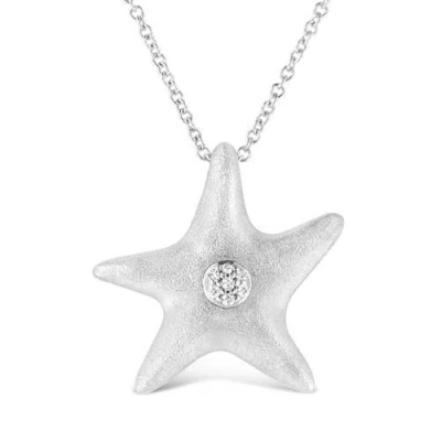 Haus Of Brilliance .925 Sterling Silver Prong Set Diamond Accent Starfish Pendant Necklace In Metallic