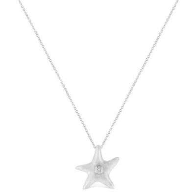 Haus Of Brilliance .925 Sterling Silver Prong Set Diamond Accent Starfish Pendant Necklace In Metallic