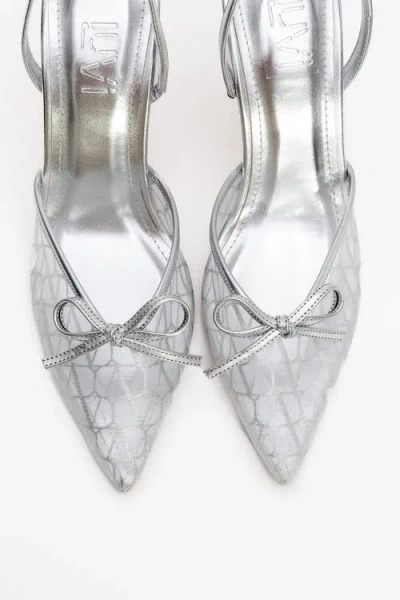 Prologue Shoes Peony Mesh Bow Pointed Toe Pump In Silver