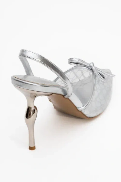 Prologue Shoes Peony Mesh Bow Pointed Toe Pump In Silver