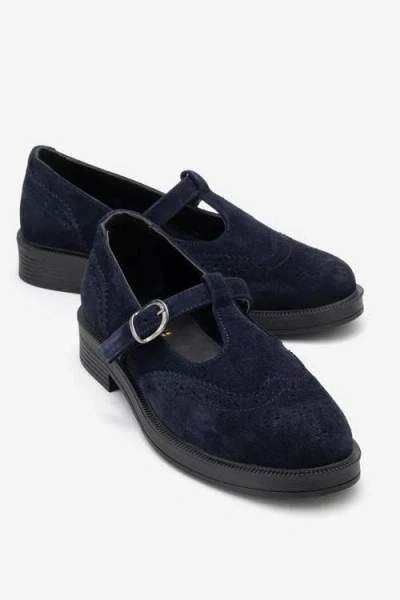 Forever & Always Shoes Janney Leather Strap Loafers In Blue