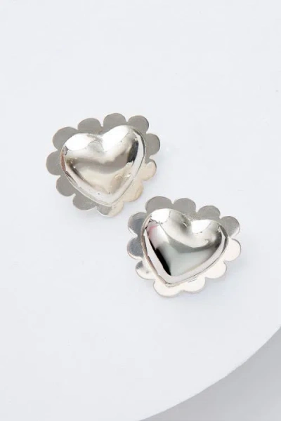 Noonday Collection Puffy Scalloped Heart Earrings In Silver