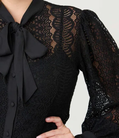 Unique Vintage Long Sleeve Neck Tie Gwen Blouse In Black