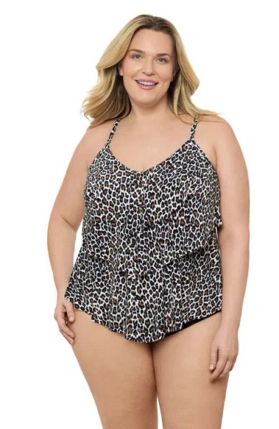 Aqua Green Triple Ruffle Tier Adjustable Tankini Swimsuit Top In Multi