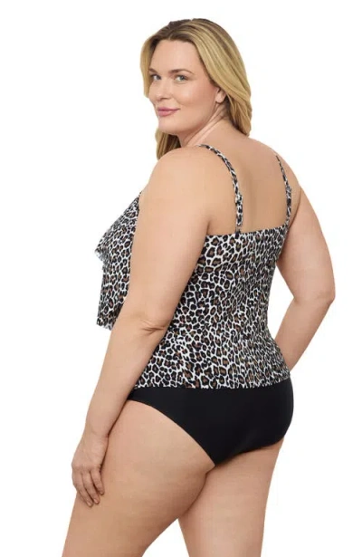 Aqua Green Triple Ruffle Tier Adjustable Tankini Swimsuit Top In Multi