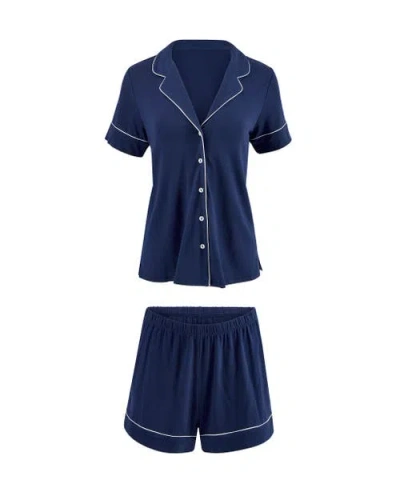 Adore Me Jane Pajama Shirt & Shorts Set In Blue