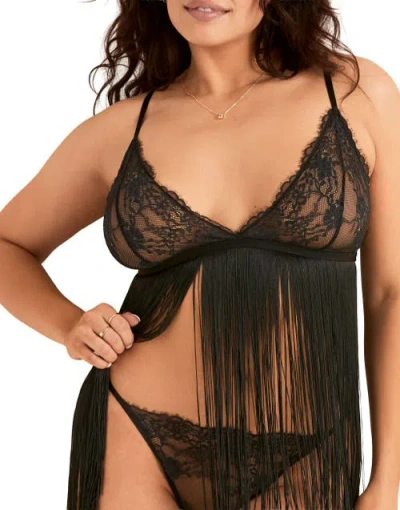 Adore Me Charizma Babydoll & G-string Set Lingerie In Black