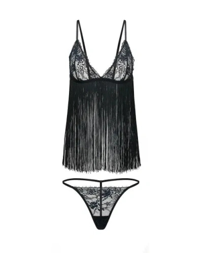 Adore Me Charizma Babydoll & G-string Set Lingerie In Black