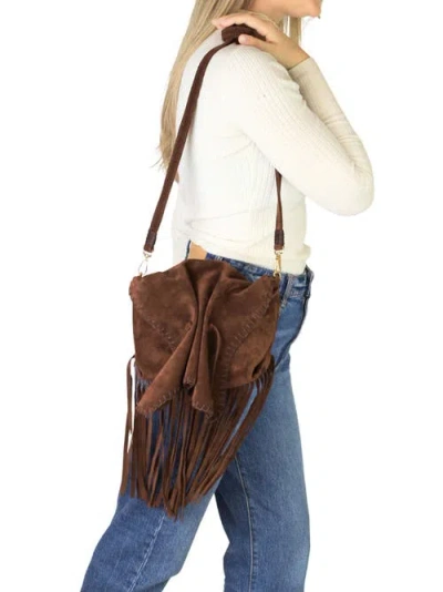 Carlos Falchi Full Size Fringe Suede Butterfly Crossbody Bag In Brown