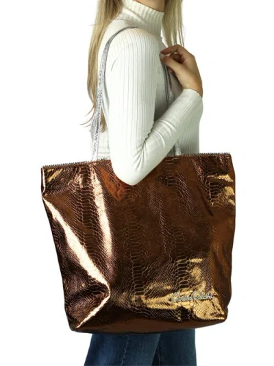 Carlos Falchi Vegan Python Large Tote With Convertible Pouch In Brown