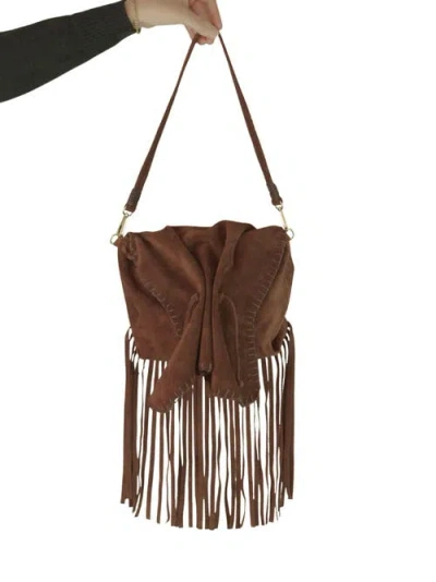 Carlos Falchi Full Size Fringe Suede Butterfly Crossbody Bag In Brown