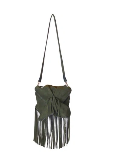 Carlos Falchi Full Size Fringe Suede Butterfly Crossbody Bag In Green