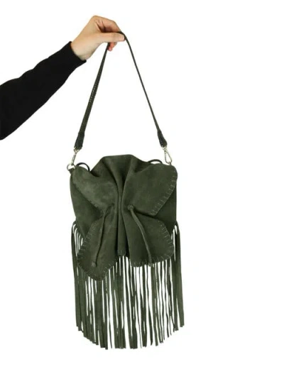 Carlos Falchi Full Size Fringe Suede Butterfly Crossbody Bag In Green