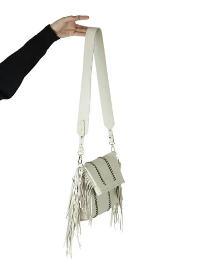 Carlos Falchi Mini Fringe Suede Foldover Crossbody Clutch In White