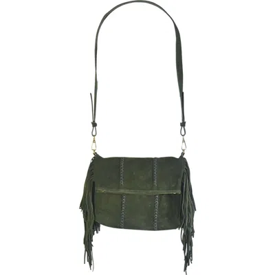 Carlos Falchi Mini Fringe Suede Foldover Crossbody Clutch In Green
