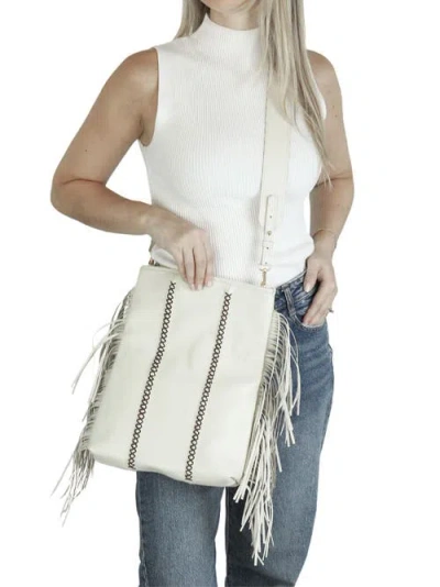 Carlos Falchi Mini Fringe Suede Foldover Crossbody Clutch In White