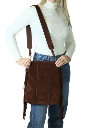 Carlos Falchi Mini Fringe Suede Foldover Crossbody Clutch In Brown