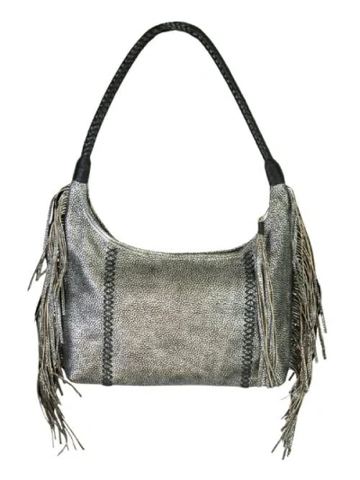 Carlos Falchi Large Fringe Top Grain Leather Hobo Shoulder Bag