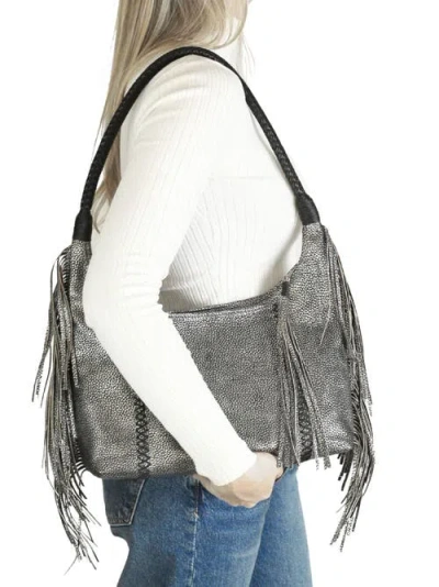 Carlos Falchi Large Fringe Top Grain Leather Hobo Shoulder Bag