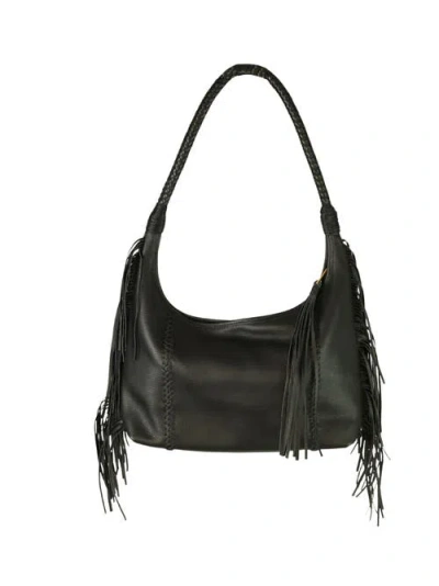 Carlos Falchi Large Fringe Top Grain Leather Hobo Shoulder Bag