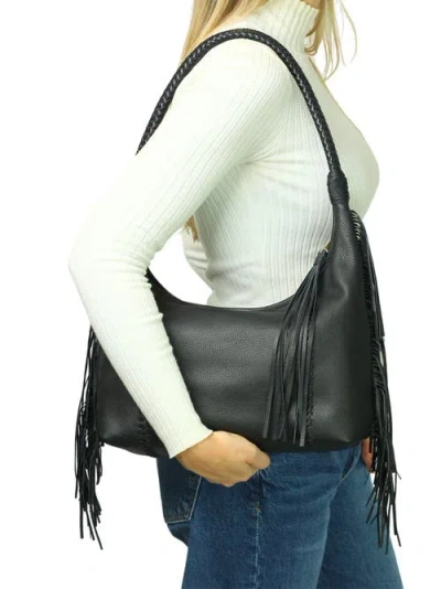 Carlos Falchi Large Fringe Top Grain Leather Hobo Shoulder Bag