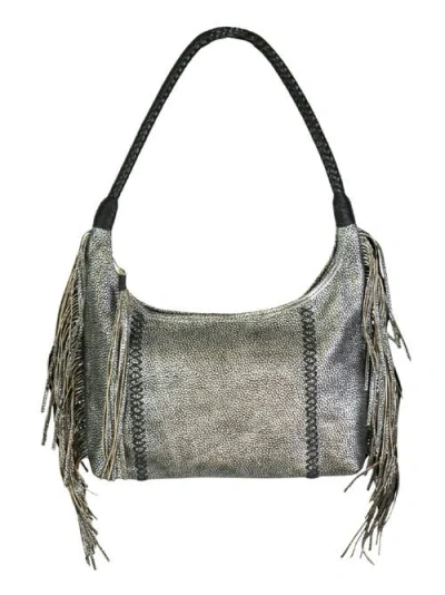 Carlos Falchi Large Fringe Top Grain Leather Hobo Shoulder Bag