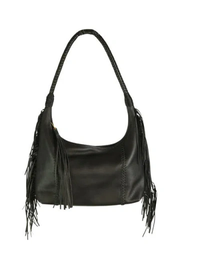 Carlos Falchi Large Fringe Top Grain Leather Hobo Shoulder Bag