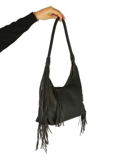 Carlos Falchi Large Fringe Top Grain Leather Hobo Shoulder Bag