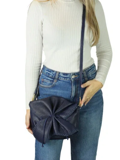 Carlos Falchi Full Size Convertible Butterfly Lambskin Crossbody Bag In Blue