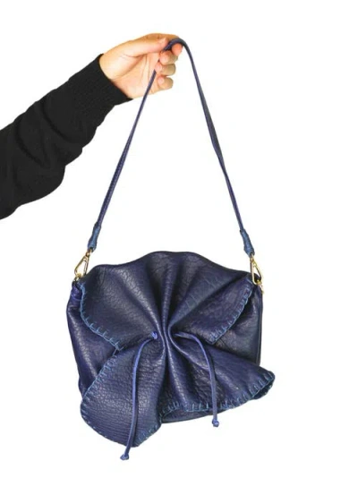Carlos Falchi Full Size Convertible Butterfly Lambskin Crossbody Bag In Blue