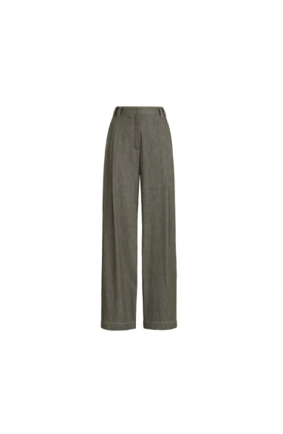 Brunello Cucinelli Denim-effect Pleated Trousers In Green