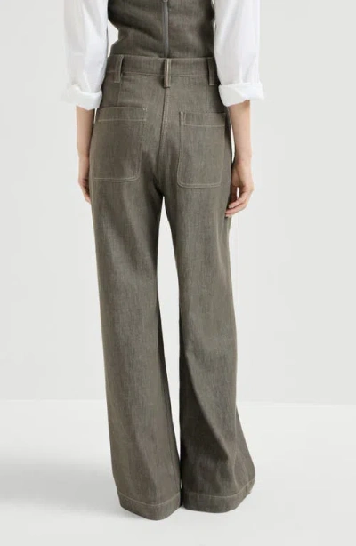 Brunello Cucinelli Denim-effect Pleated Trousers In Green