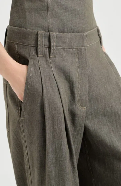 Brunello Cucinelli Denim-effect Pleated Trousers In Green