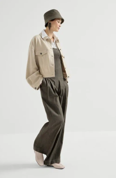 Brunello Cucinelli Denim-effect Pleated Trousers In Green