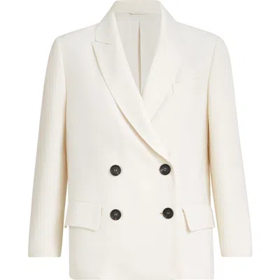 Brunello Cucinelli Women White Blazer With Classic Lapels And Front Patch Pockets In Twill Woman In Neutral