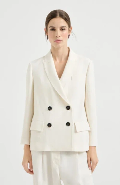 Brunello Cucinelli Women White Blazer With Classic Lapels And Front Patch Pockets In Twill Woman In Neutral