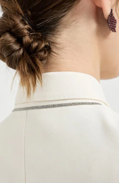 Brunello Cucinelli Women White Blazer With Classic Lapels And Front Patch Pockets In Twill Woman In Neutral