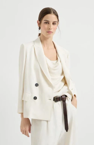 Brunello Cucinelli Women White Blazer With Classic Lapels And Front Patch Pockets In Twill Woman In Neutral