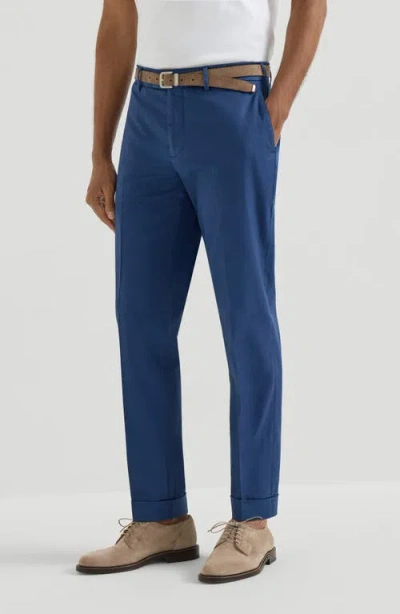 Brunello Cucinelli Comfort Gabardine Trousers In Blue