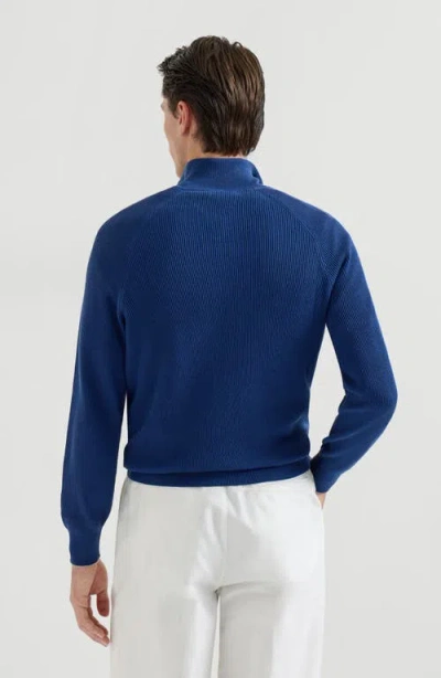 Brunello Cucinelli Blue Cashmere Blend Lightweight Half-zip Sweater