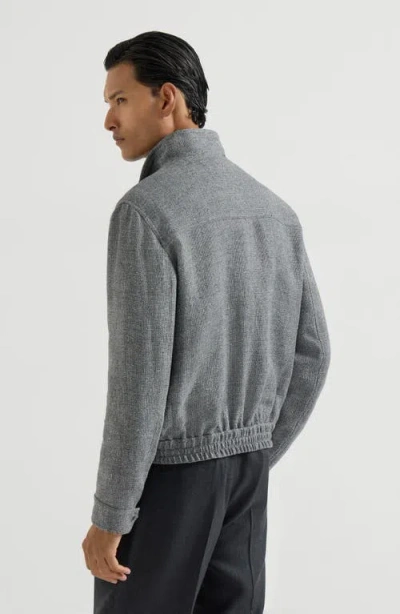 Brunello Cucinelli Stand Collar Hopsack Outerwear Jacket In Gray