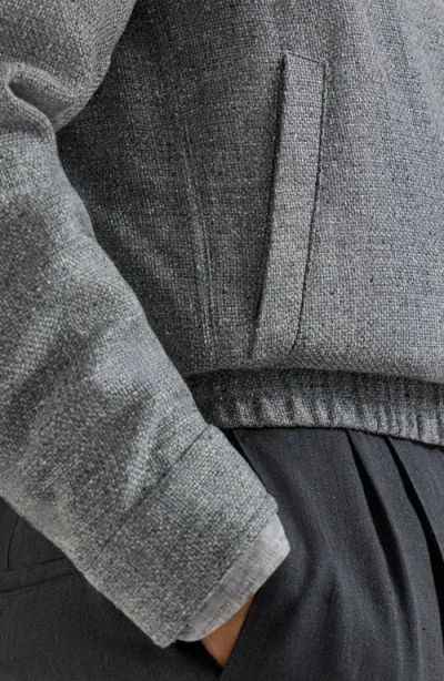 Brunello Cucinelli Stand Collar Hopsack Outerwear Jacket In Gray