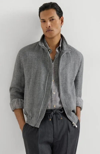 Brunello Cucinelli Stand Collar Hopsack Outerwear Jacket In Gray