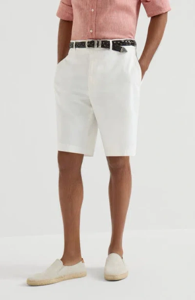 Brunello Cucinelli Garment-dyed Cotton Bermuda Shorts In White