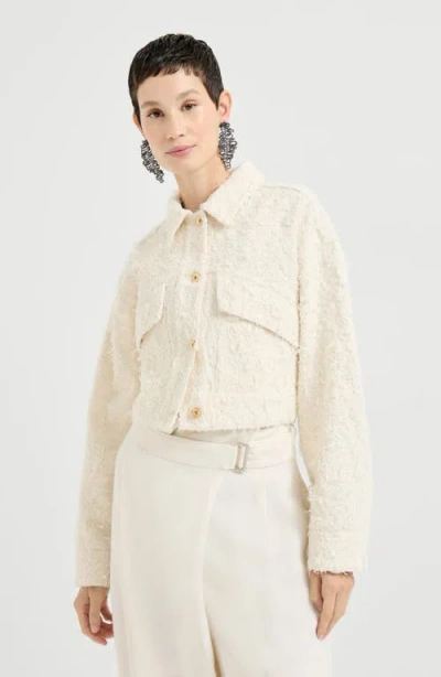 Brunello Cucinelli Fuzzy Denim Outerwear Jacket In Neutral