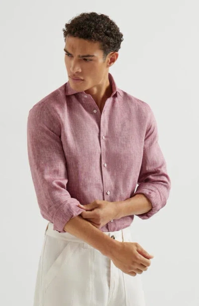 Brunello Cucinelli Spread-collar Linen Shirt In Pink