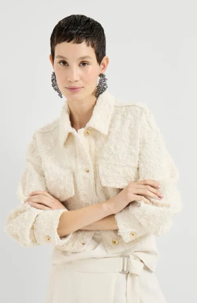 Brunello Cucinelli Fuzzy Denim Outerwear Jacket In Neutral