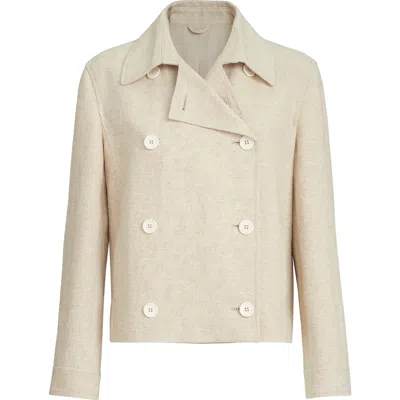 Brunello Cucinelli Crop Caban Jacket With Monili In Neutral