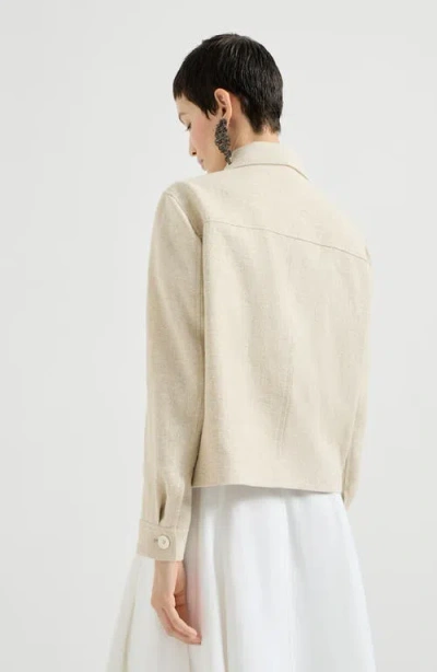 Brunello Cucinelli Crop Caban Jacket With Monili In Neutral